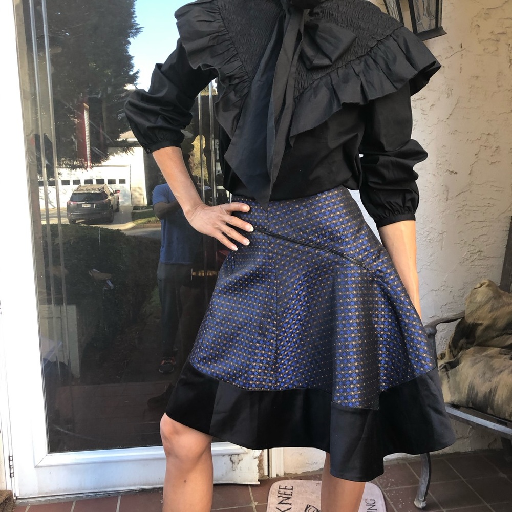 Elizabeth James asymmetric zipper print skirt full